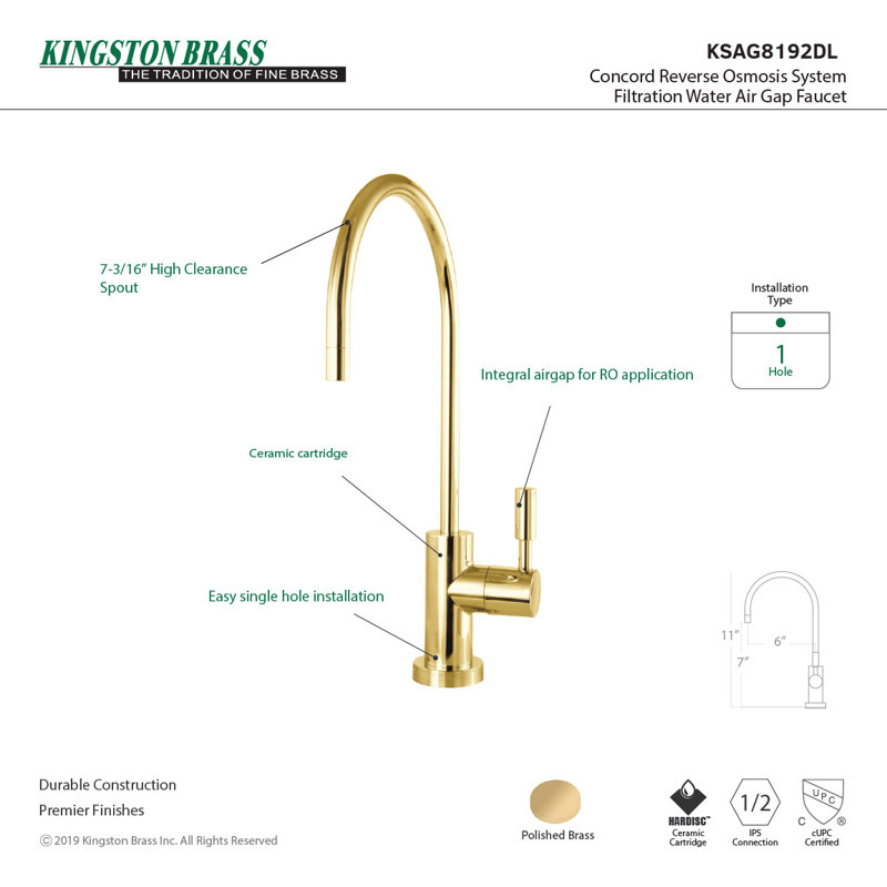 Kingston Brass Concord Reverse Osmosis System Filtration Water Air Gap Single Handle Kitchen